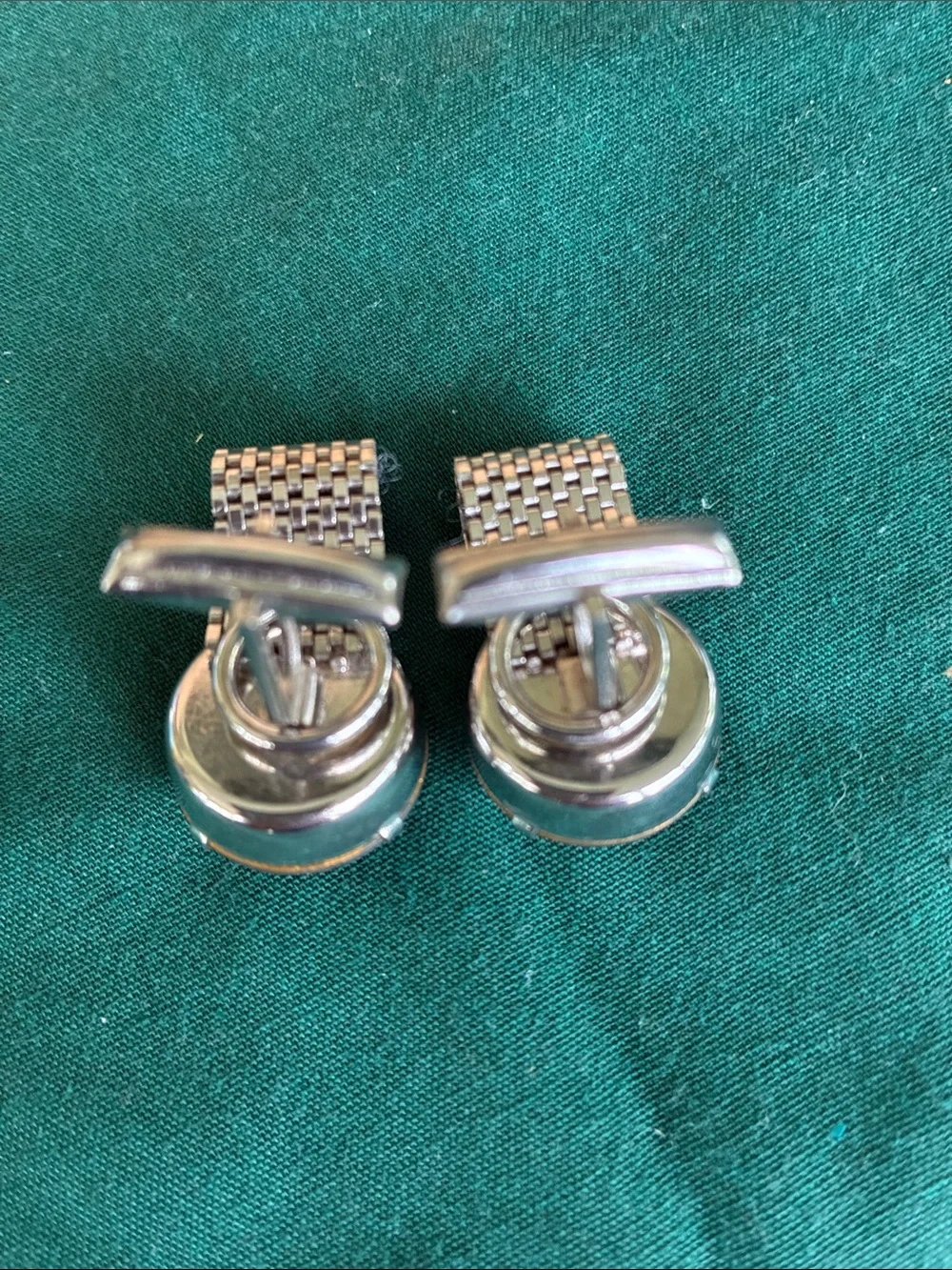 Silver Mesh Cufflinks with Blue Crystal Accent